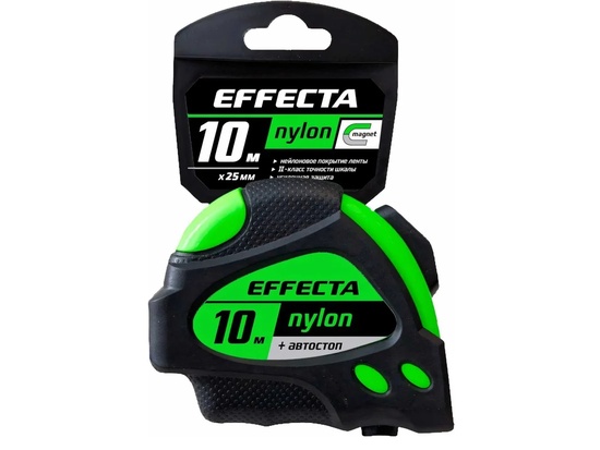 Рулетка Effecta Nylon 10м/25 мм с магнитом, автостопом, лентой нейлон